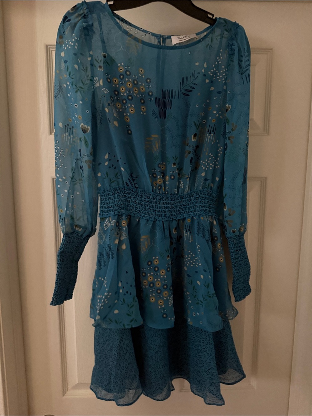 Bailey 44 Teal Blue Floral Chiffon Blouse